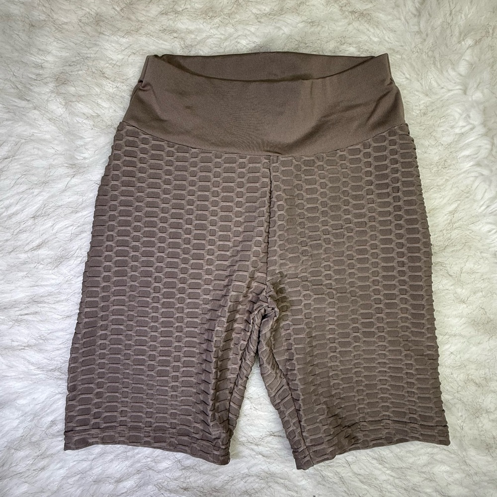 SHEIN Brown Textured Bike Shorts with Wide Waistband